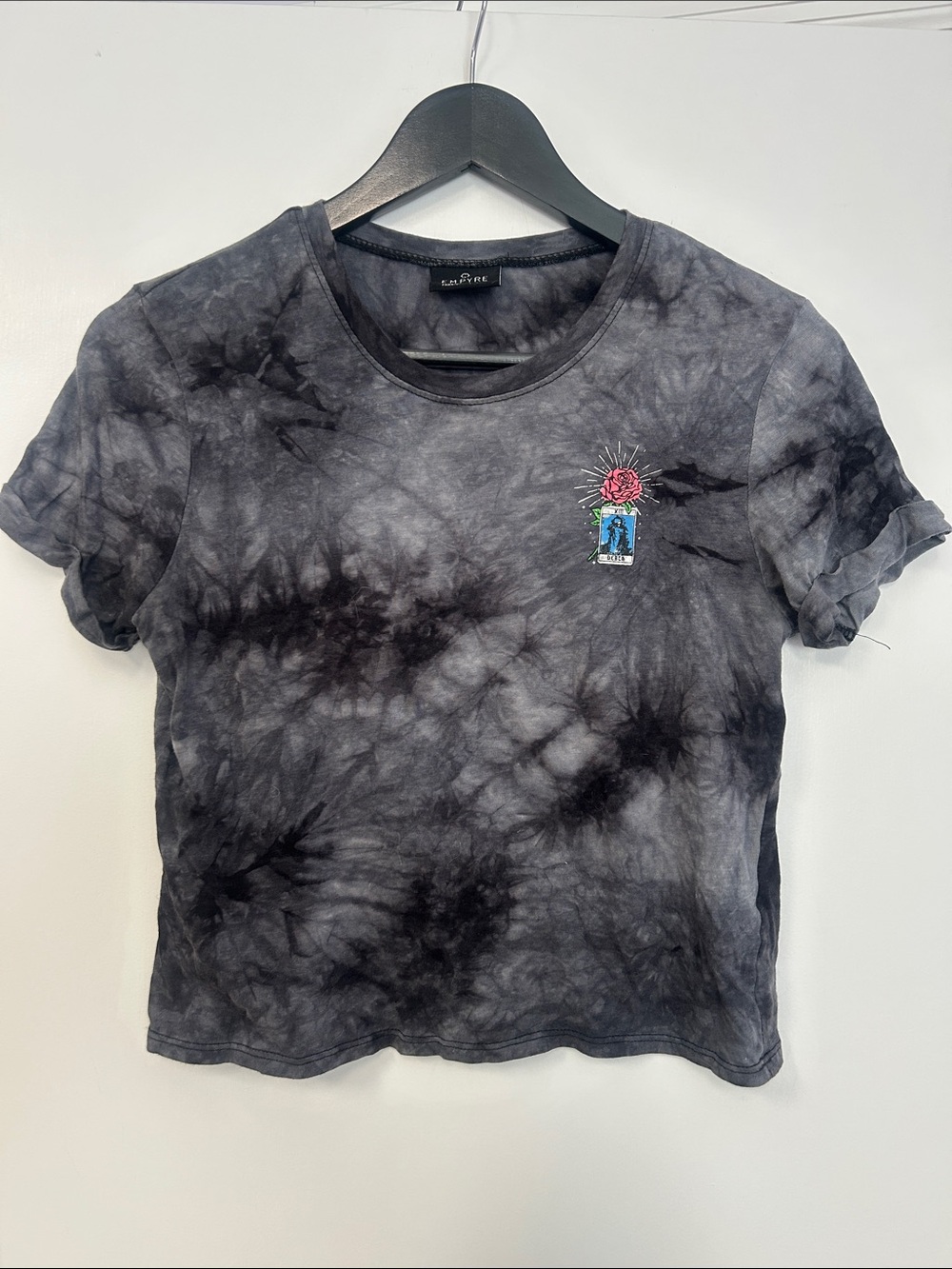 Tarot Card Black Gray Tie-Dye Graphic Crop